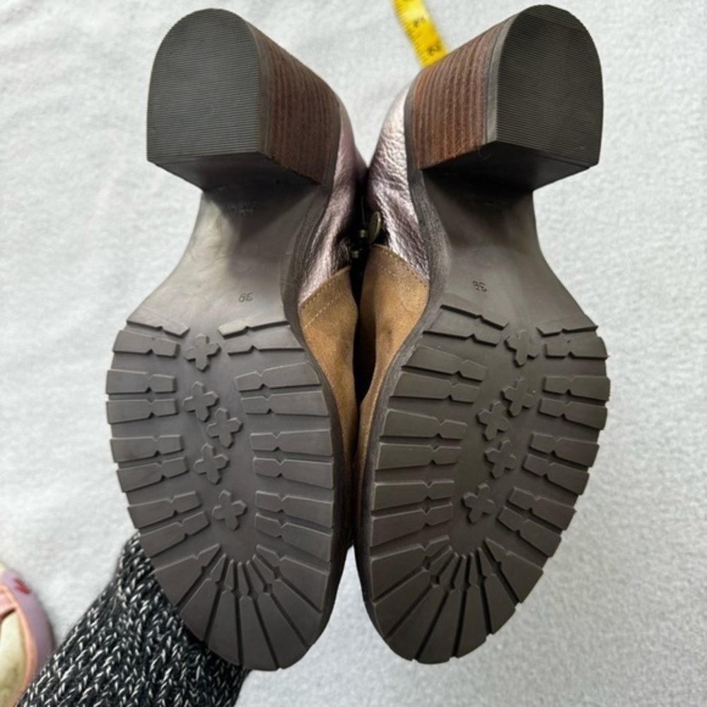 WANDA‎ PANDA EDITA lug sole side zip leather metallic  bootie Made in Spain - Picture 8 of 13